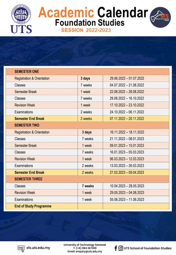 Academic Calendar UTS School Of Foundation Studies