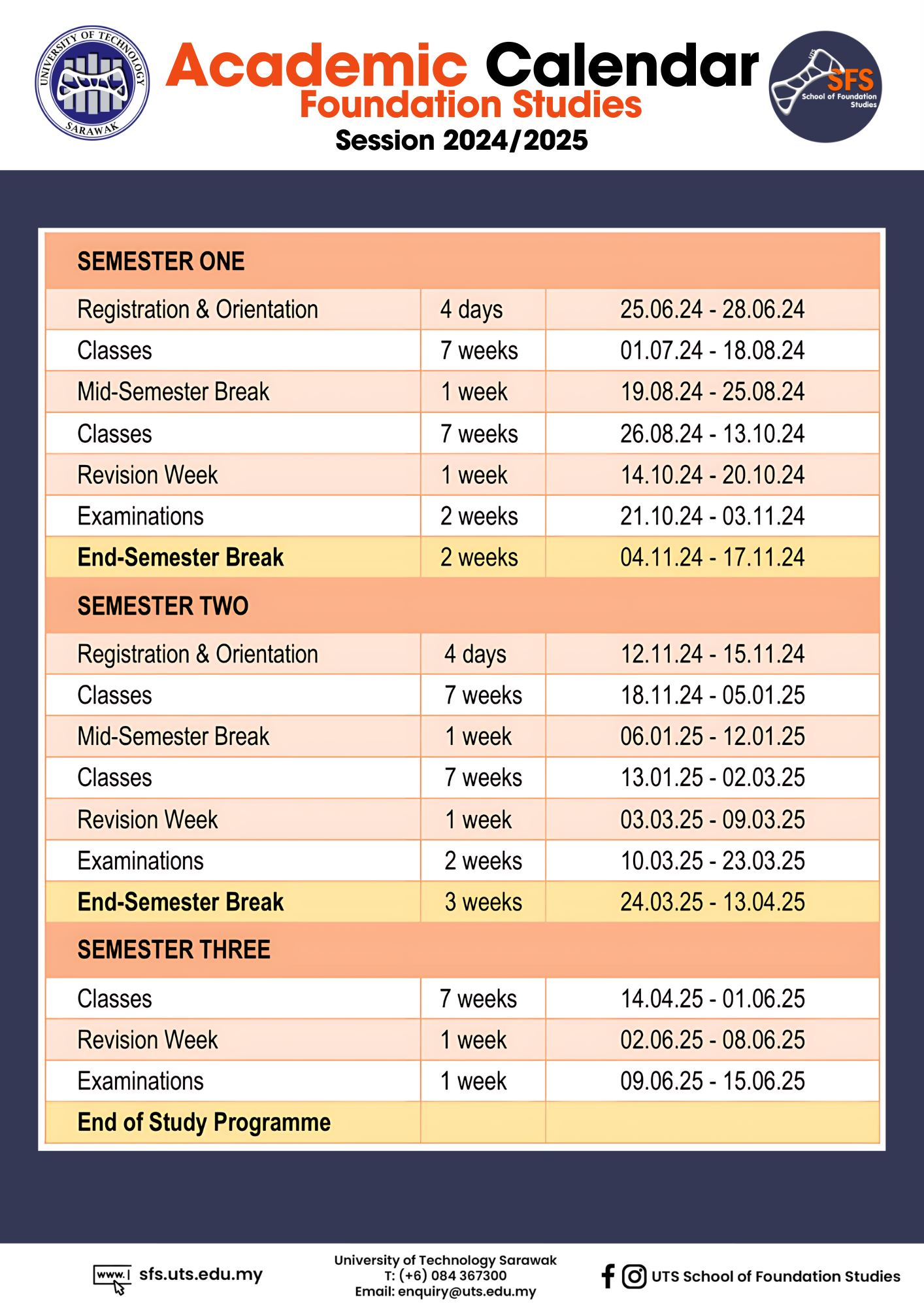 Academic Calendar School of Foundation Studies